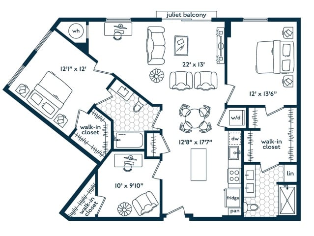 Two Bedroom Two Bath Den floor plan