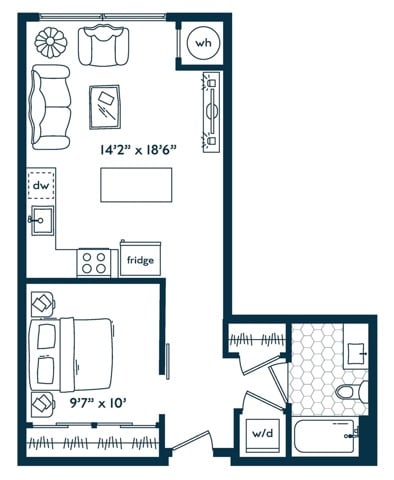 Urban One Bedroom One Bath floor plan