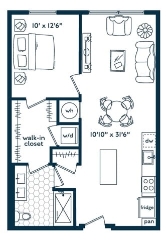 One Bedroom One Bath floor plan