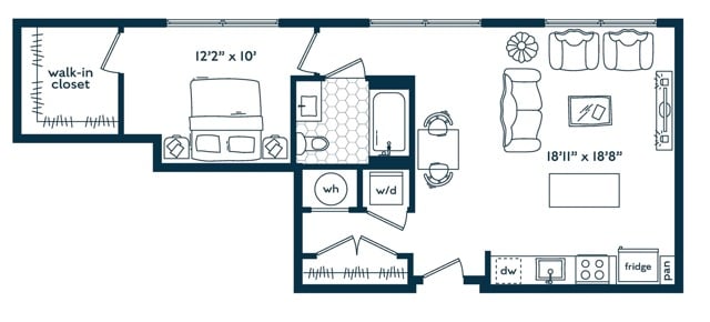 One Bedroom One Bath floor plan