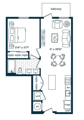 One Bedroom One Bath floor plan