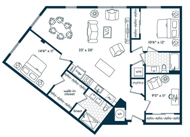 Two Bedroom Two Bath Den floor plan