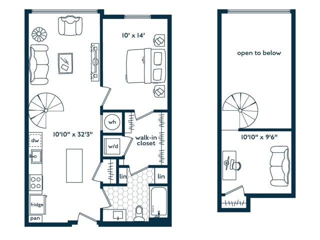 One Bedroom One Bath Loft floor plan