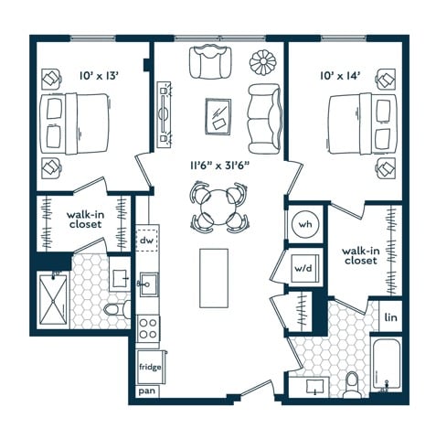 Two Bedroom Two Bath floor plan