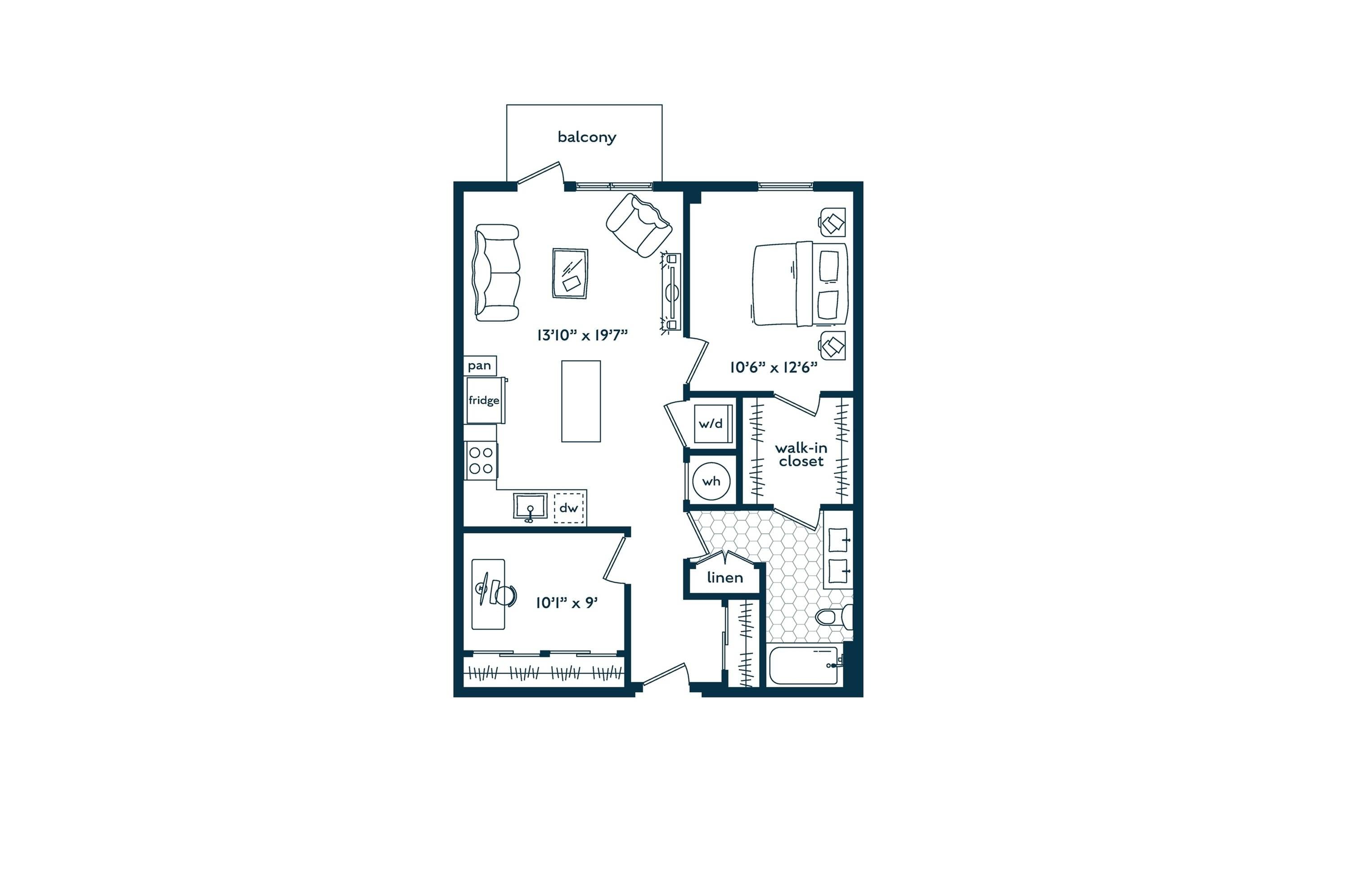 One Bedroom One Bath Den floor plan