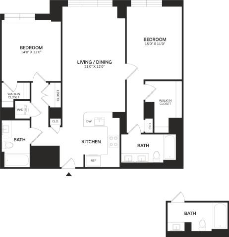 2 Bed/2 Bath-B5 floor plan