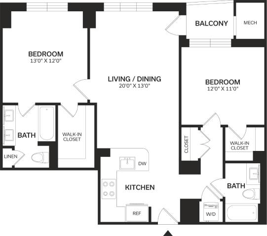 2 Bed/2 Bath-B1-Renovated floor plan