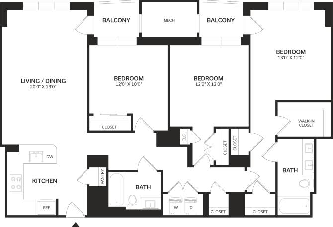 3 Bed/2 Bath PH-C1P-Renovated floor plan