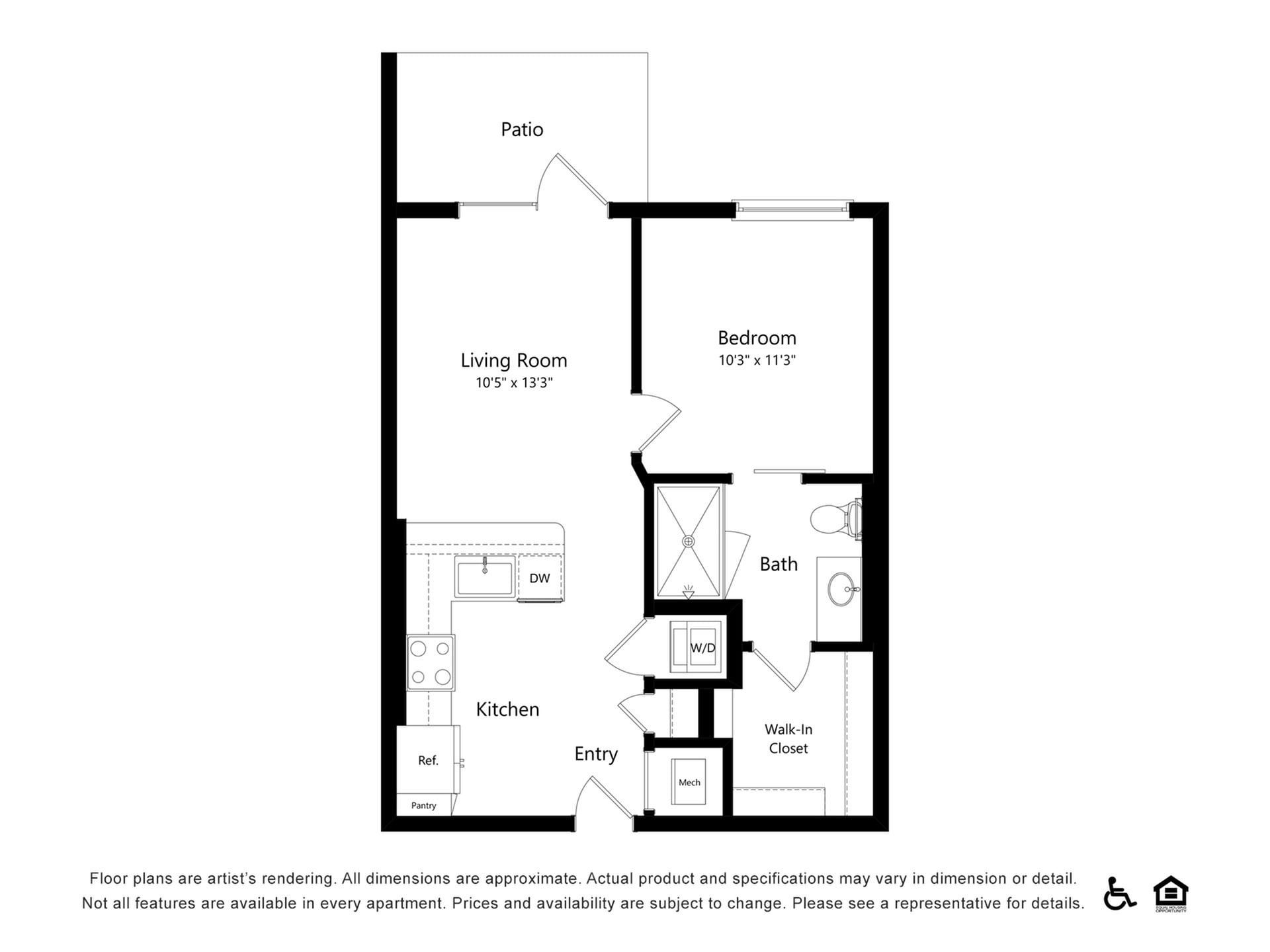 1x1B floor plan