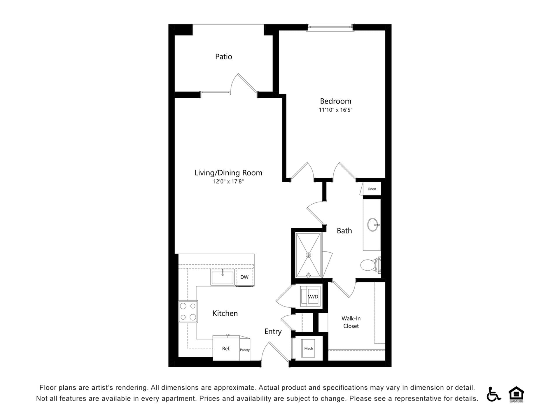 1x1K floor plan