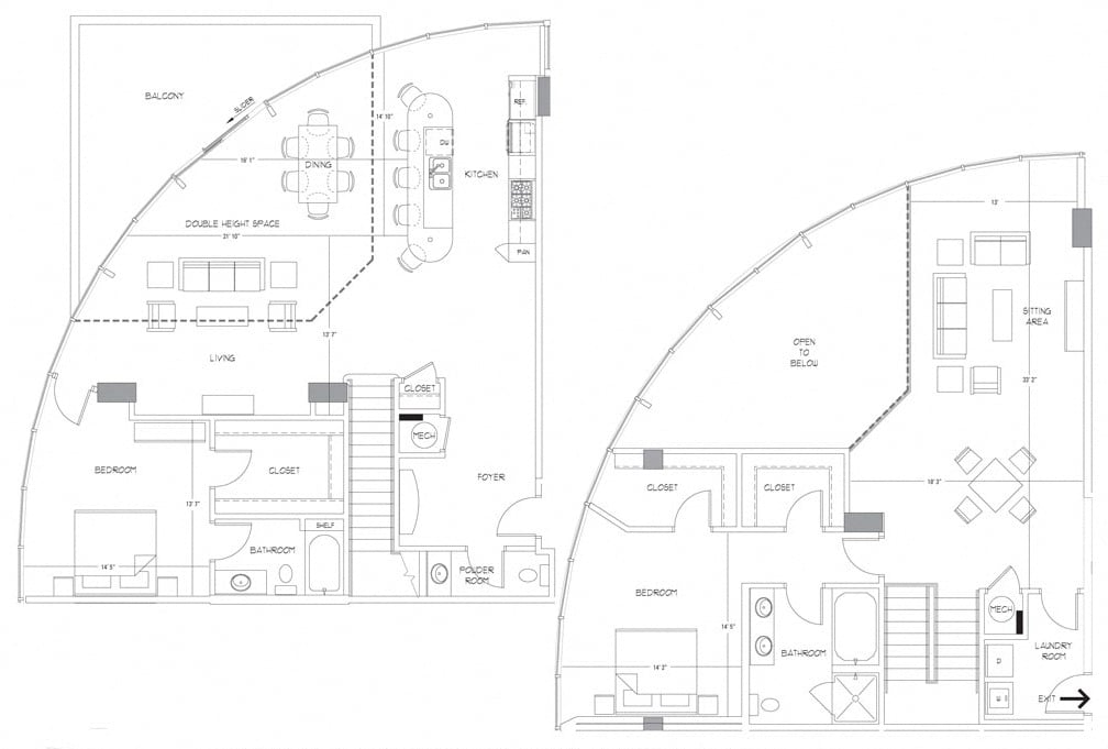 Rendering of the PH6 floor plan with 2 bedroom[s] and 2.5 bathroom[s] at Glass House by Windsor