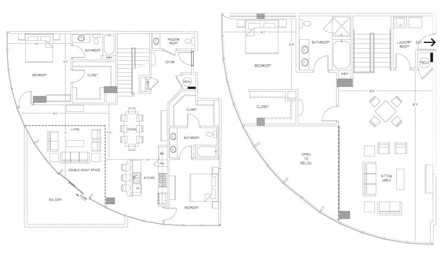 Rendering of the PH8 floor plan with 3 bedroom[s] and 3.5 bathroom[s] at Glass House by Windsor