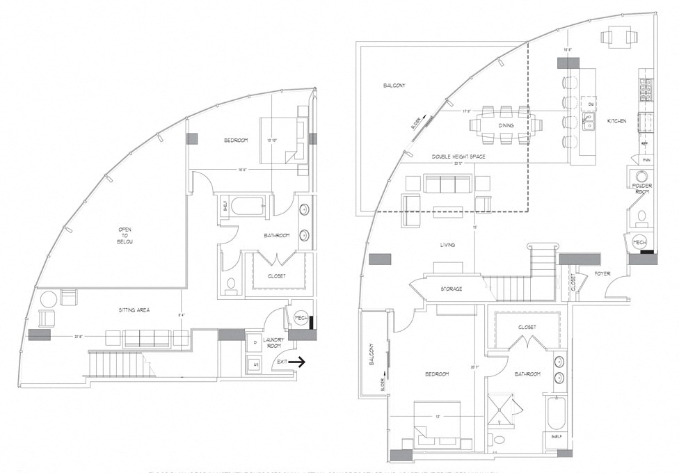 Rendering of the PH5 floor plan with 2 bedroom[s] and 2.5 bathroom[s] at Glass House by Windsor