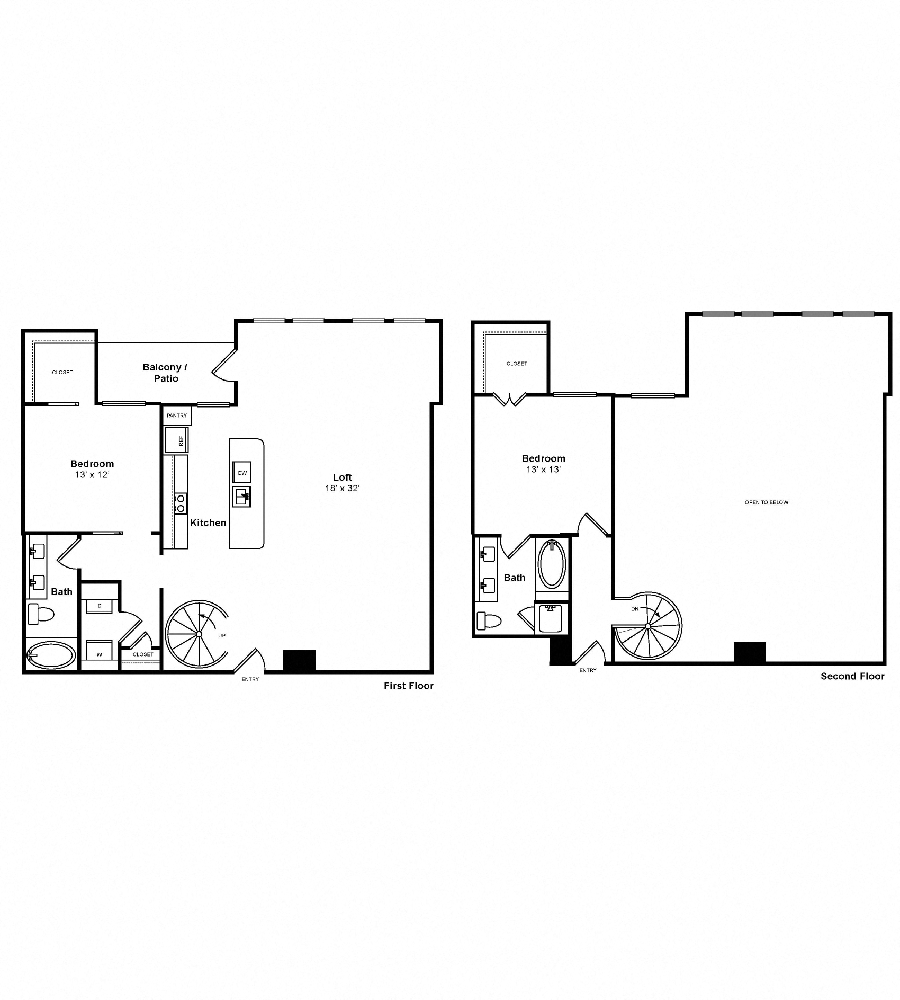 Rendering of the Toscana Loft floor plan with 2 bedroom[s] and 2 bathroom[s] at The Monterey by Windsor
