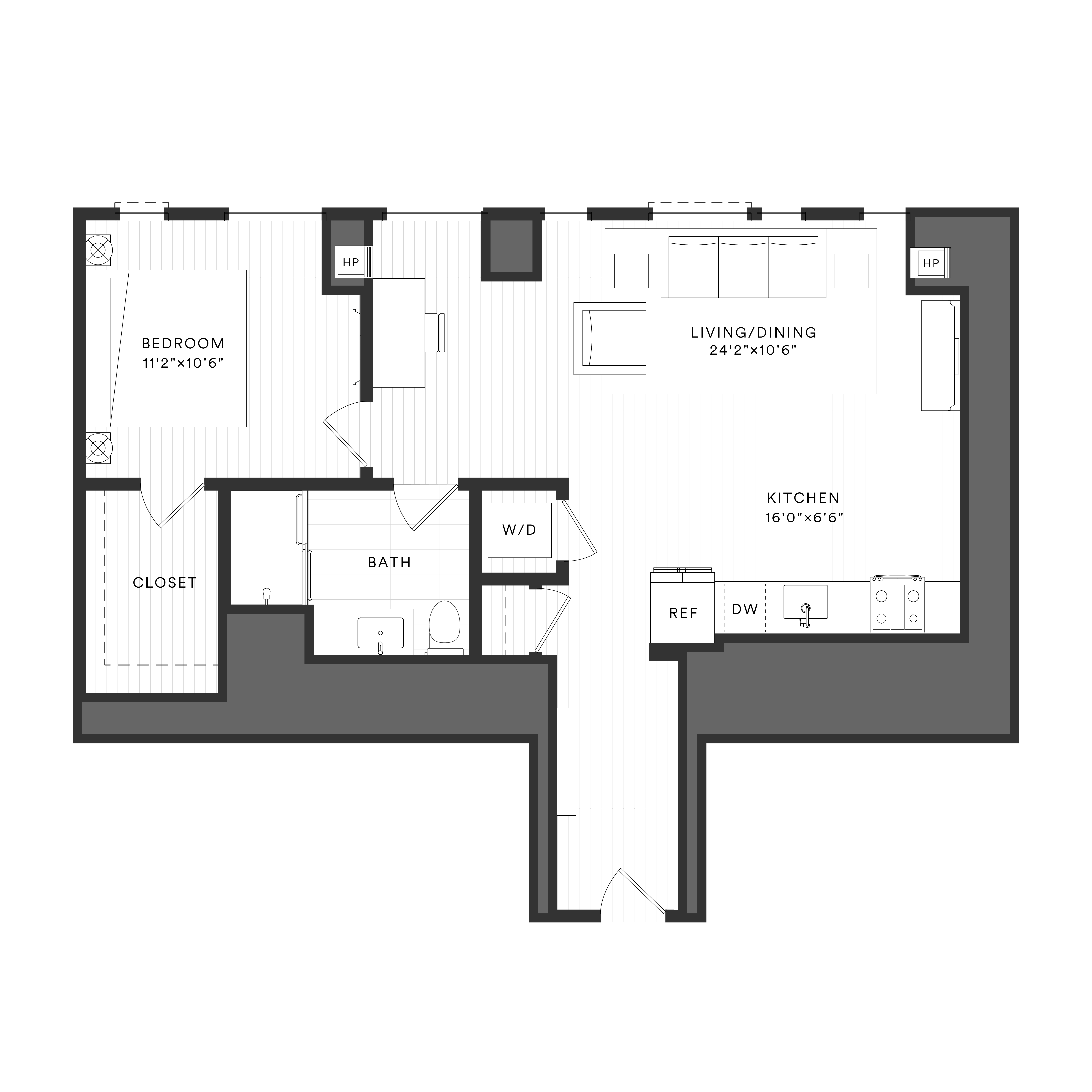 1 Bed/1 Bath-1F-2 floor plan