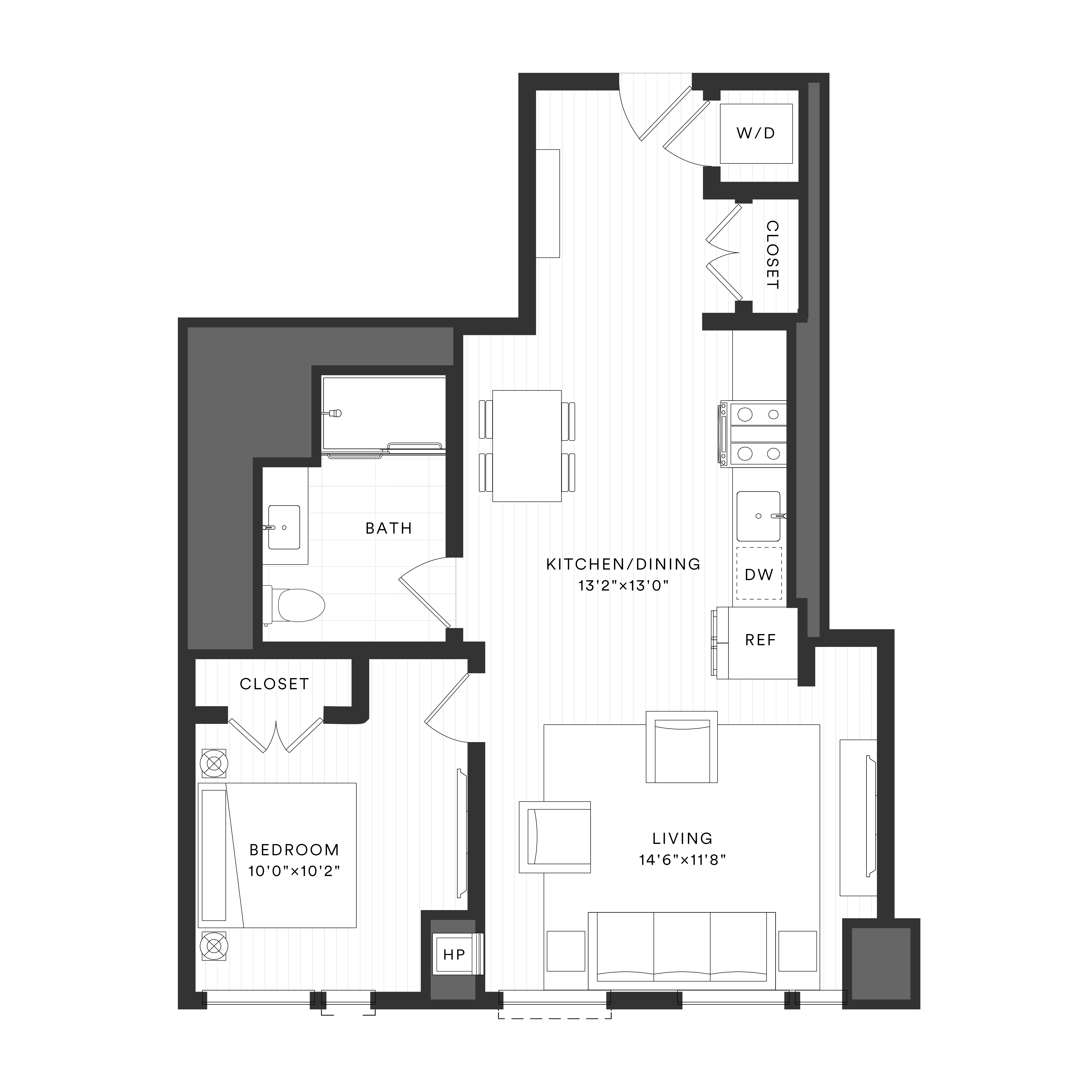 1 Bed/1 Bath-1C-B floor plan
