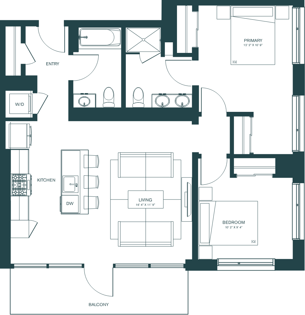 2 Bed/2 Bath JR-C5R floor plan
