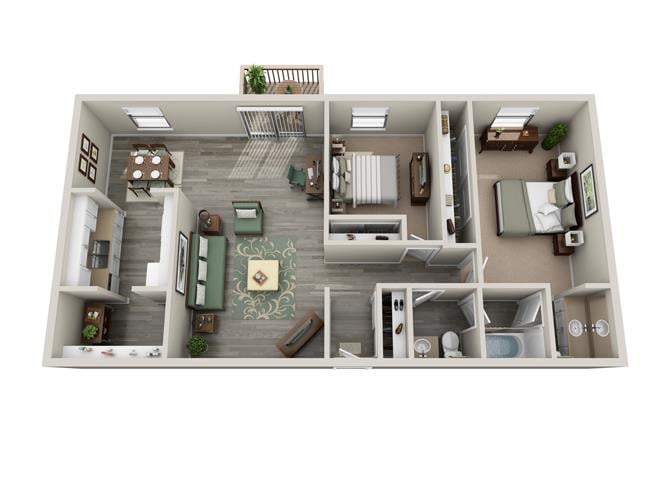 2 bed/1.5 bath floor plan