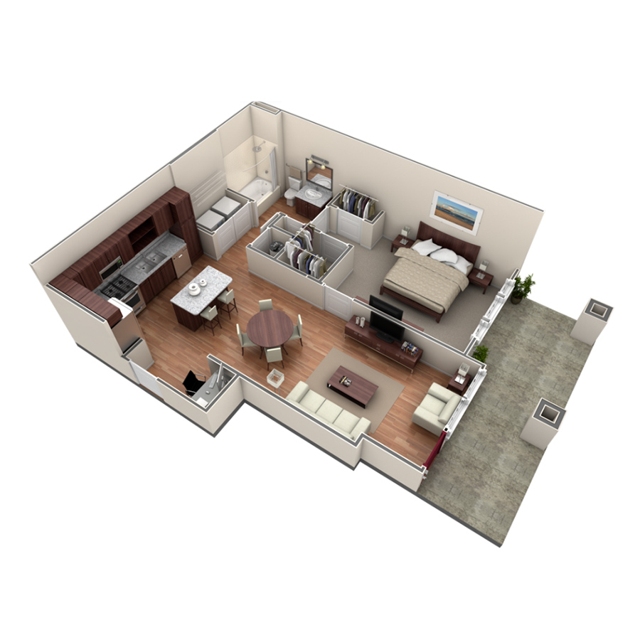 1 BR Designer Courtyard floor plan