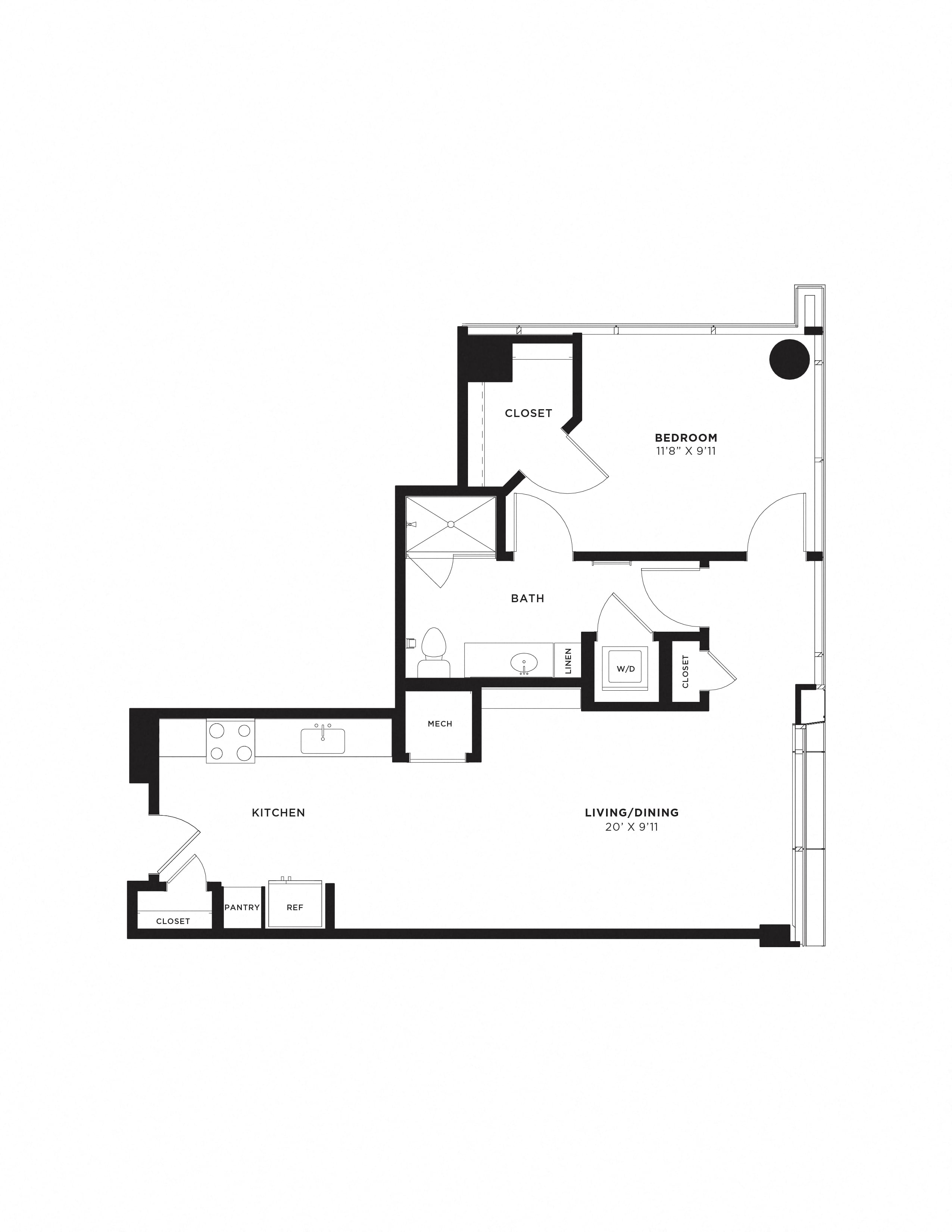 1 Bed/1 Bath-1D floor plan