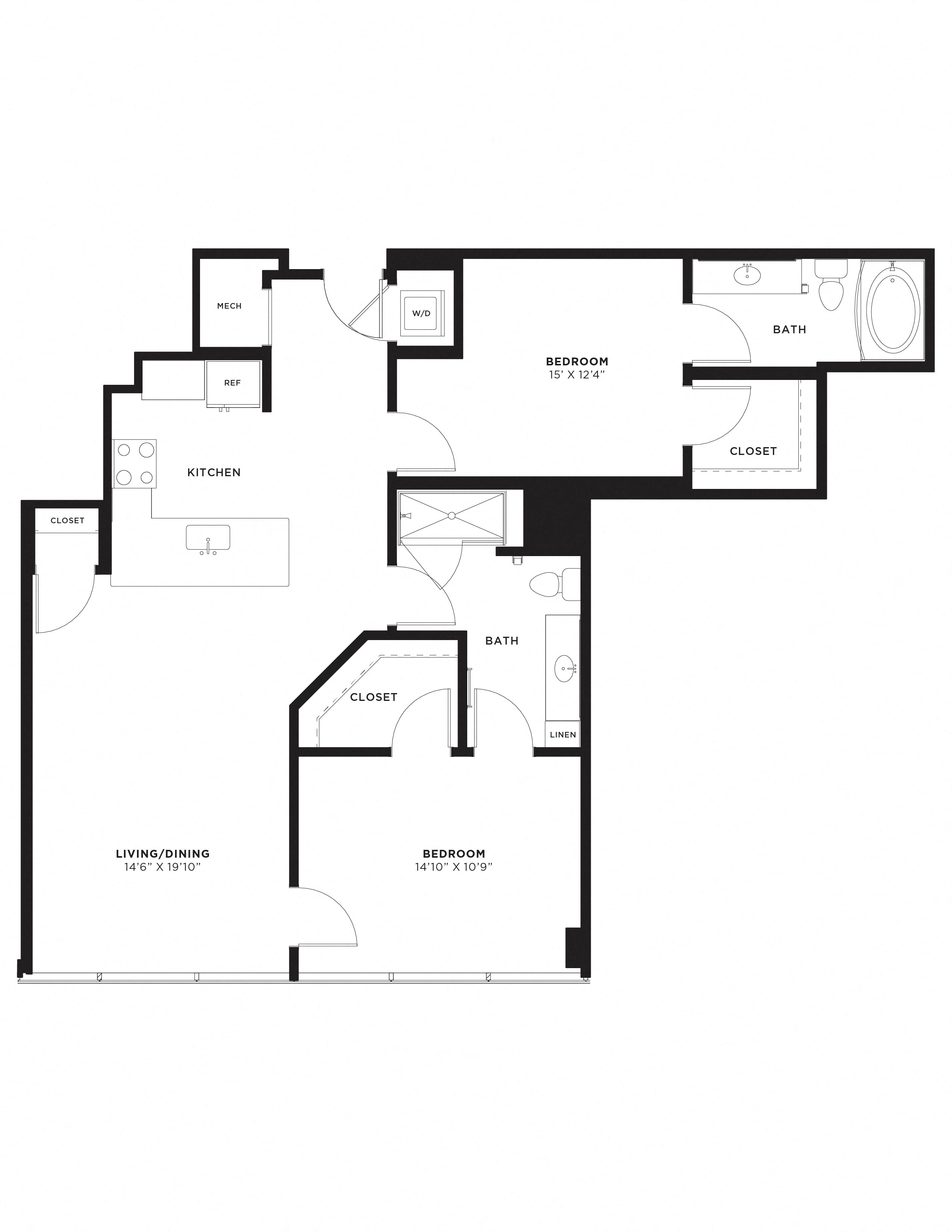 2 Bed/2 Bath-2A floor plan