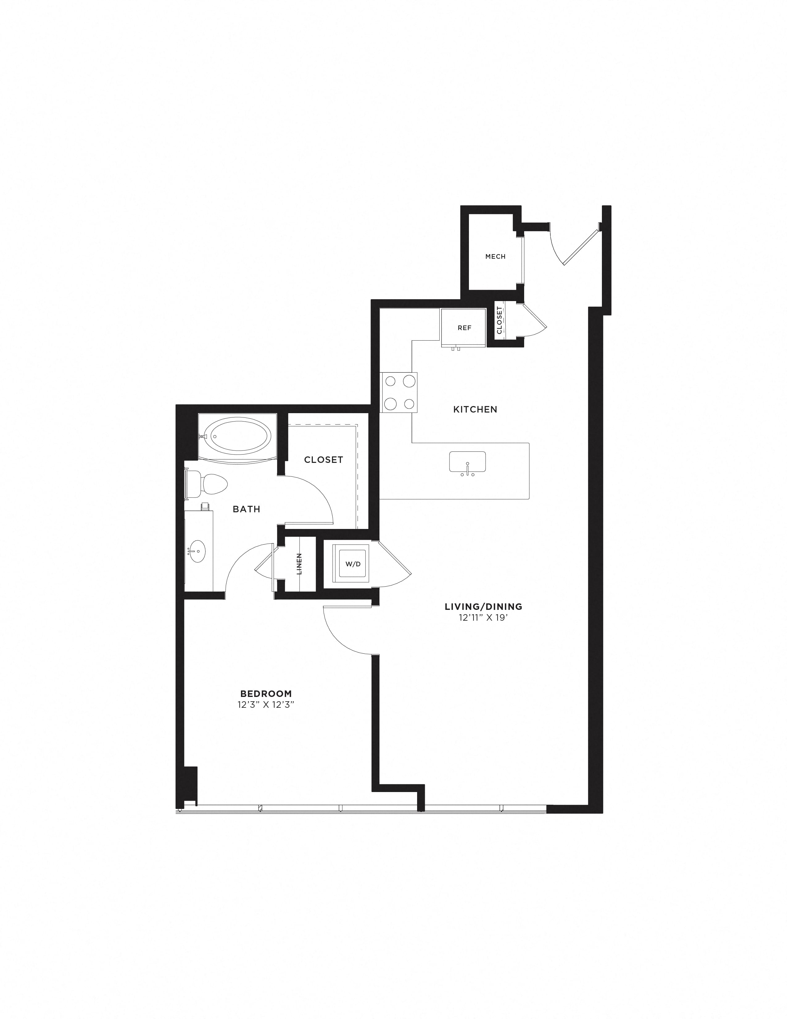1 Bed/1 Bath-1F floor plan