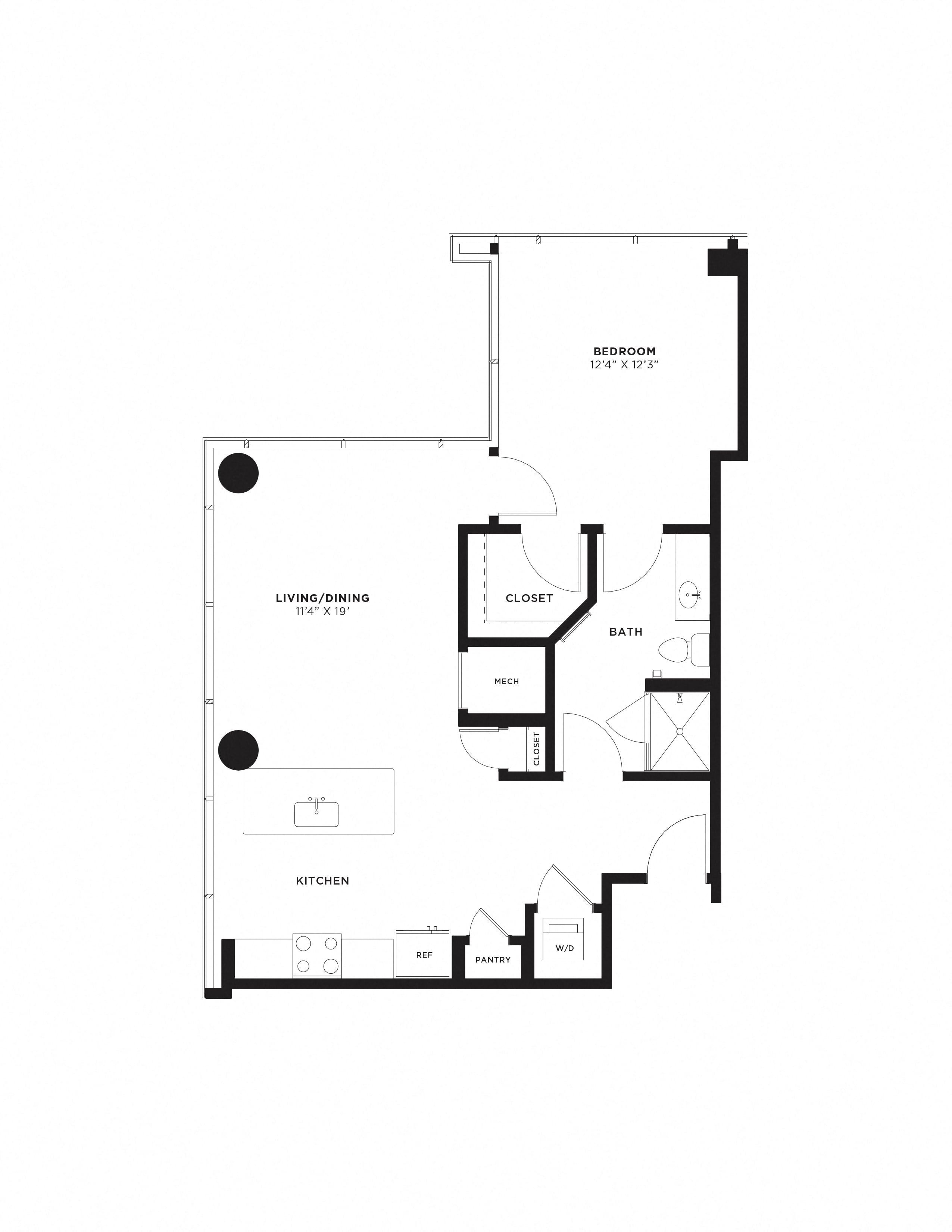 1 Bed/1 Bath-1J floor plan