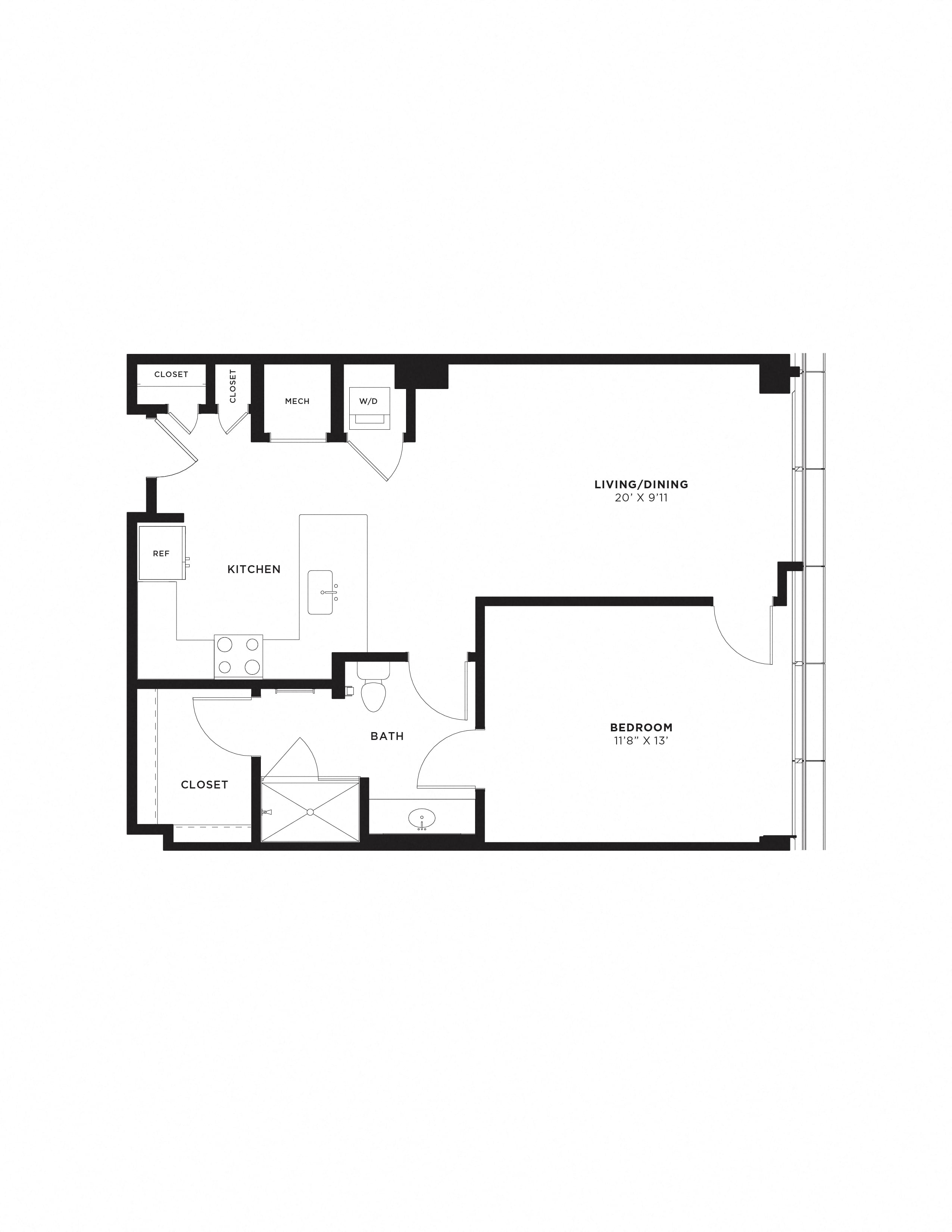 1 Bed/1 Bath-1E floor plan