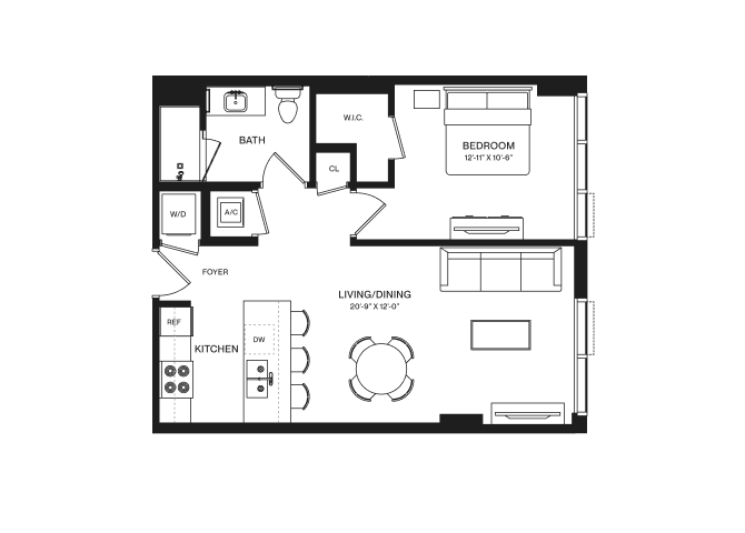 1 Bed/1 Bath-A1E floor plan