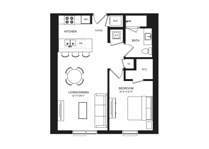 1 Bed/1 Bath-A1J floor plan