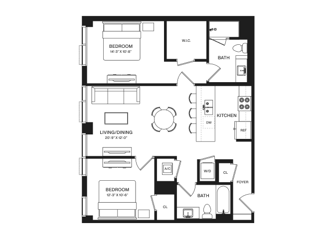 2 Bed/2 Bath-B2 floor plan