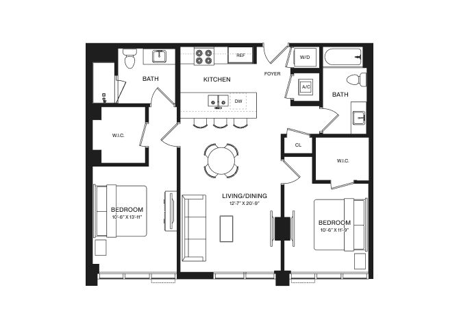2 Bed/2 Bath-B8B floor plan