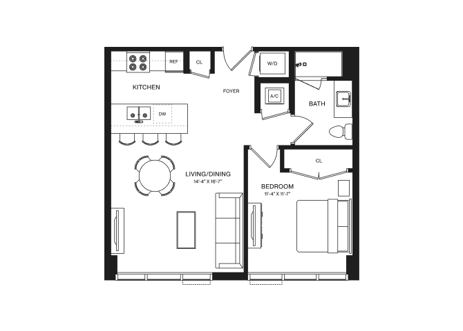 1 Bed/1 Bath-A3B floor plan