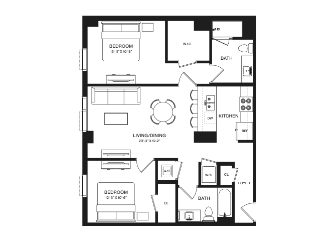 2 Bed/2 Bath-B5 floor plan