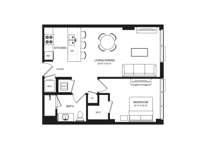 1 Bed/1 Bath-A1F floor plan