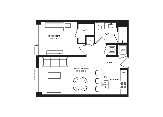 1 Bed/1 Bath-A1A floor plan