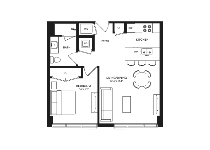 1 Bed/1 Bath-A3C floor plan