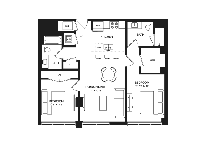 2 Bed/2 Bath-B3B floor plan