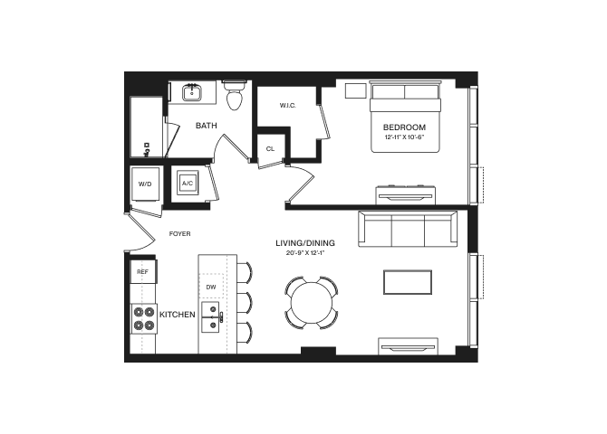 1 Bed/1 Bath-A1G floor plan