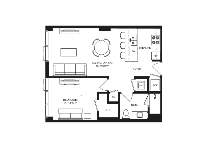 1 Bed/1 Bath-A1B floor plan