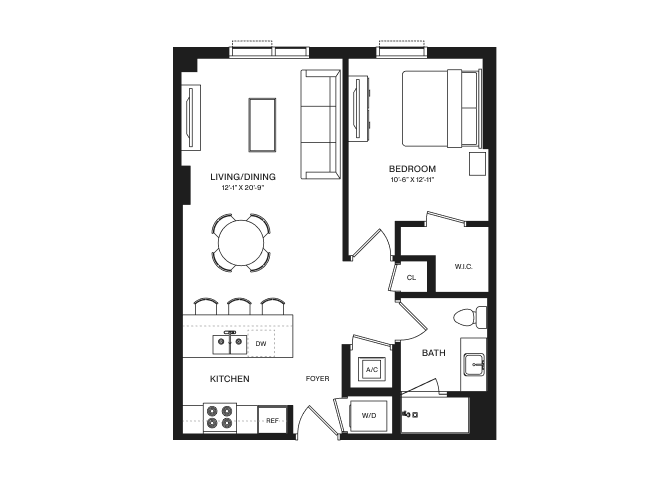 1 Bed/1 Bath-A1D floor plan