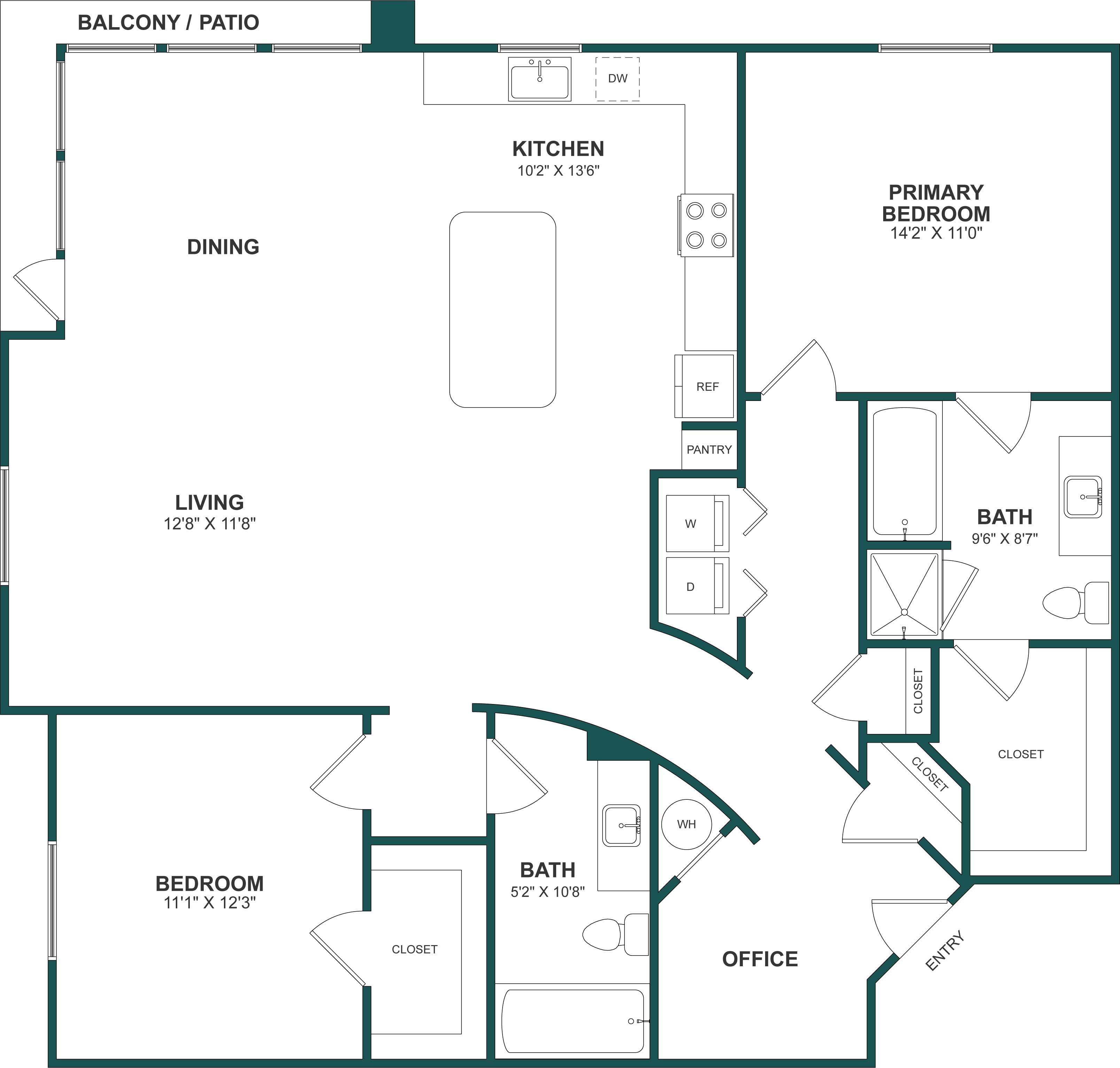 2 Bed/2 Bath-B7 floor plan