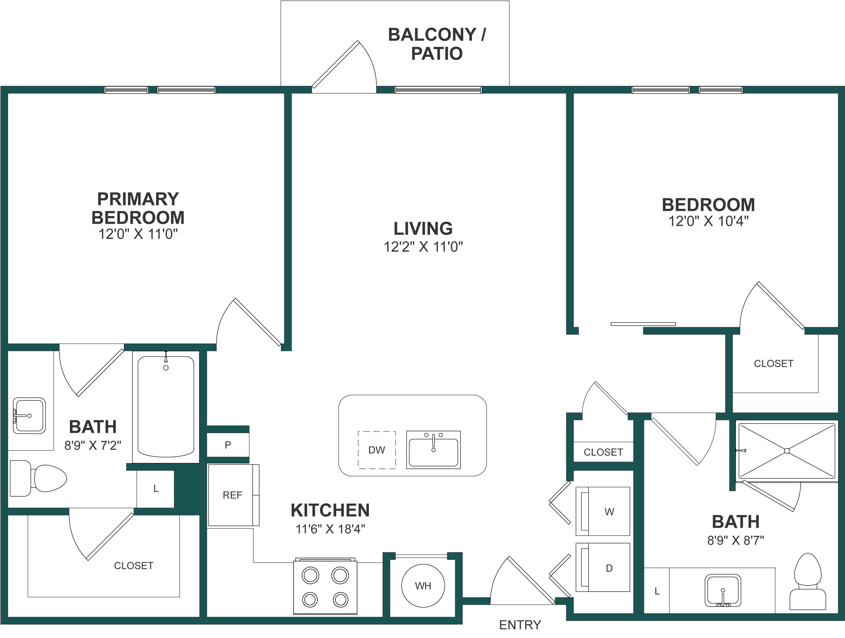 2 Bed/2 Bath-B1 floor plan