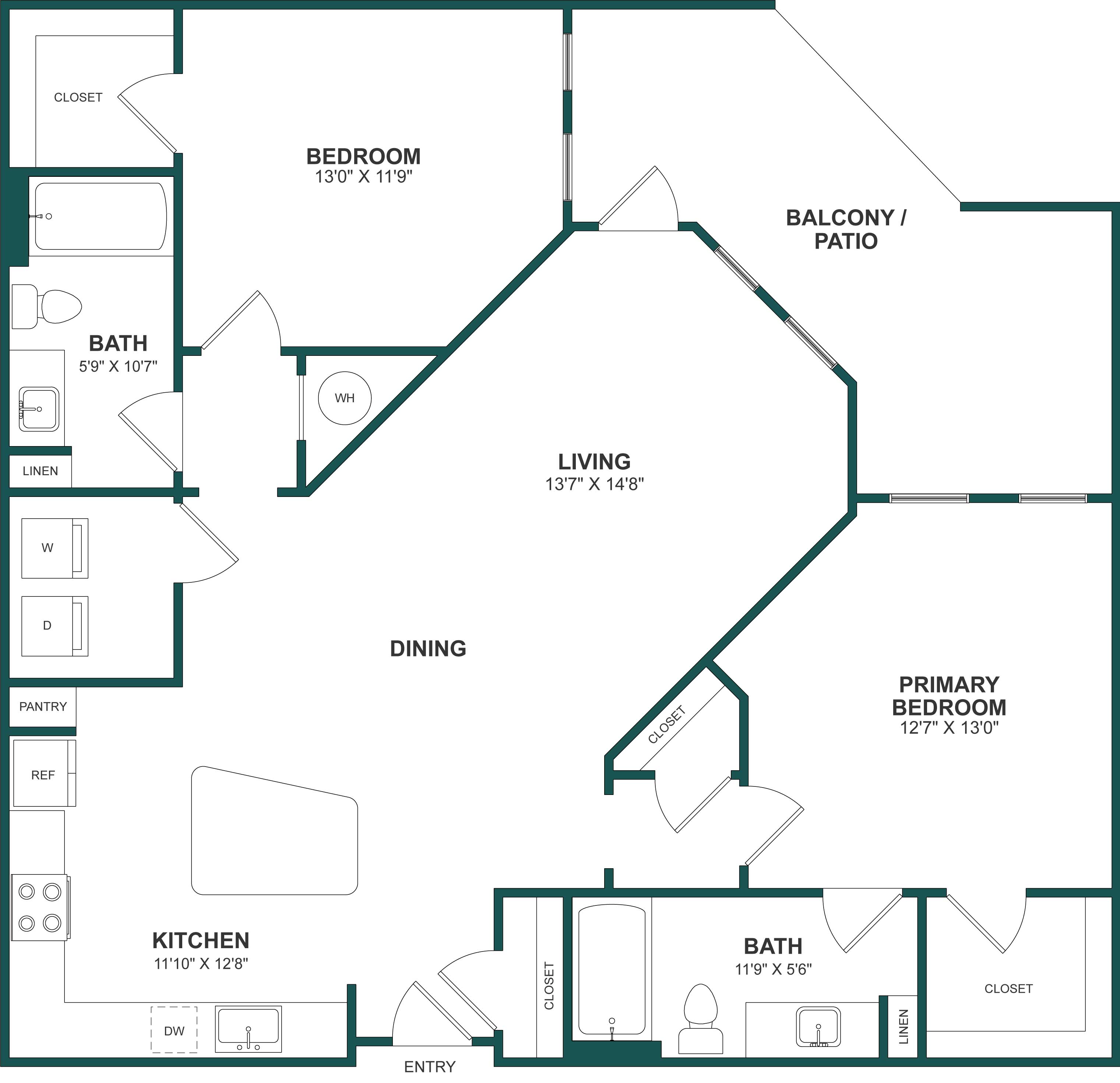 2 Bed/2 Bath-B6 floor plan