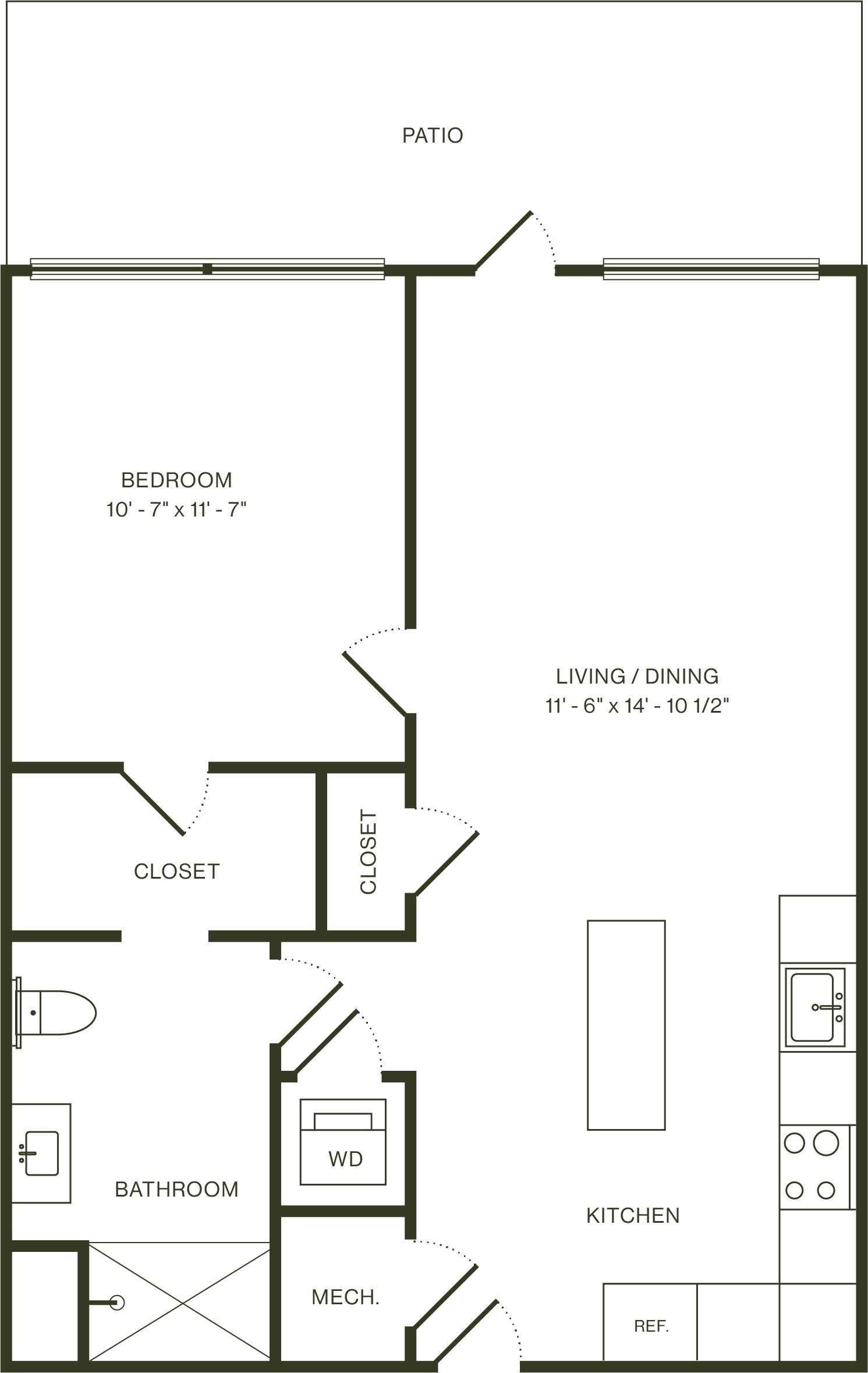 One Bedroom B Patio floor plan