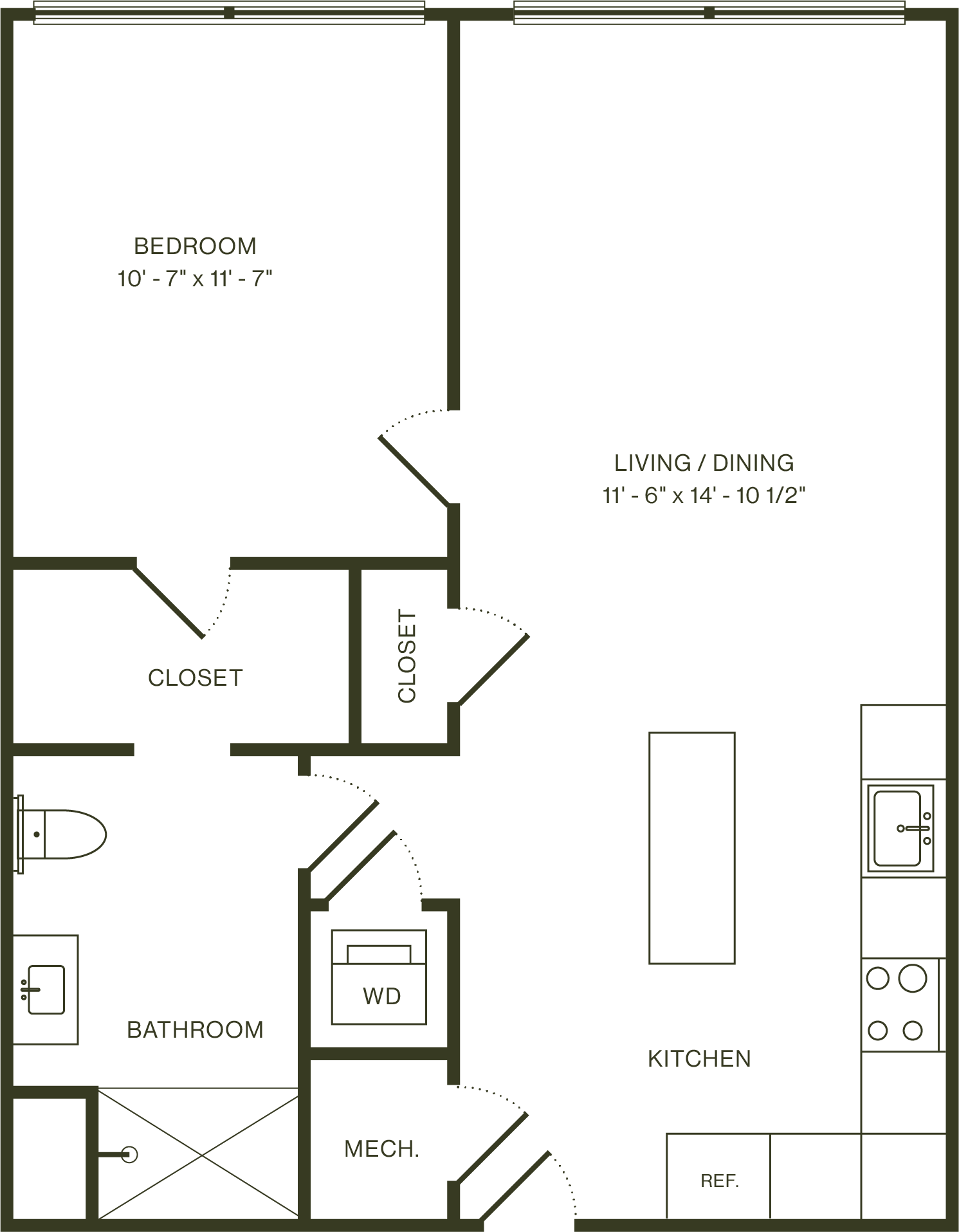 One Bedroom B floor plan