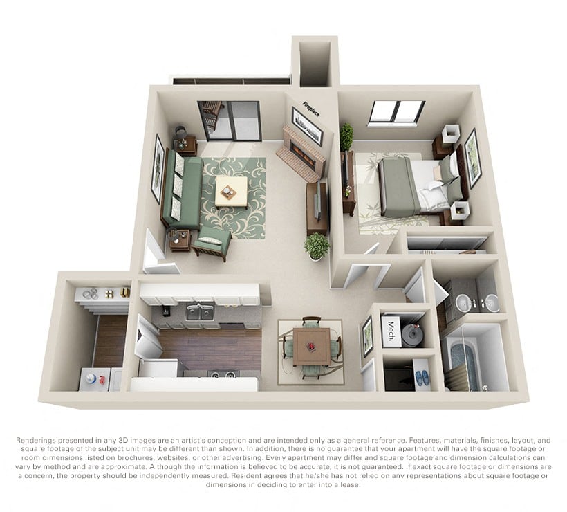 1x1 Renovated Ponderosa floor plan